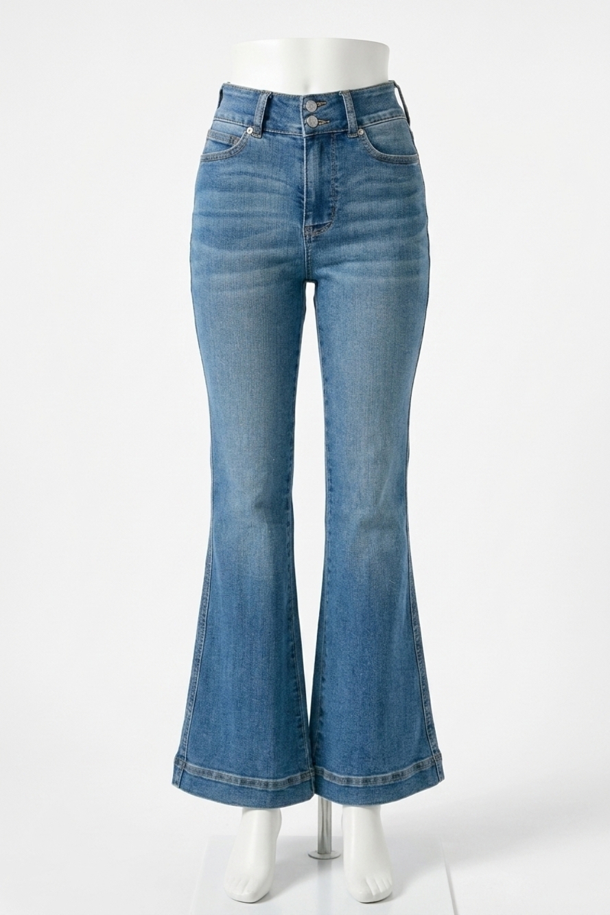 NEW JUDY BLUE women's tummy control petite flare double button waist band jeans